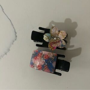 Floral Black Hair Clips Set